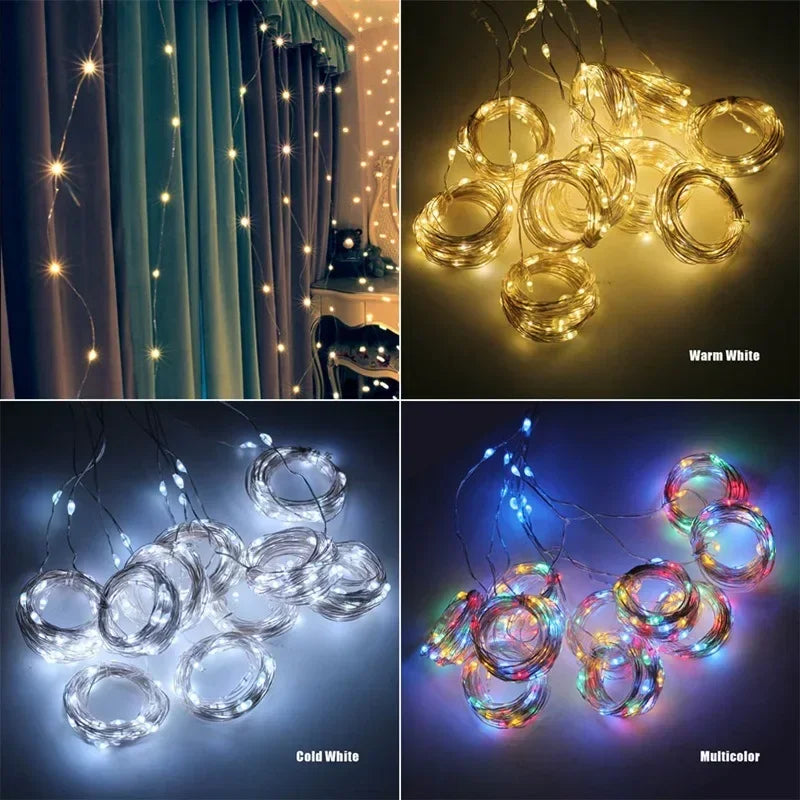 1pc Curtain String Lights, Solar Powered Fairy Lights,Wedding Christmas Garland Halloween Party New Year Garden Home Decoration