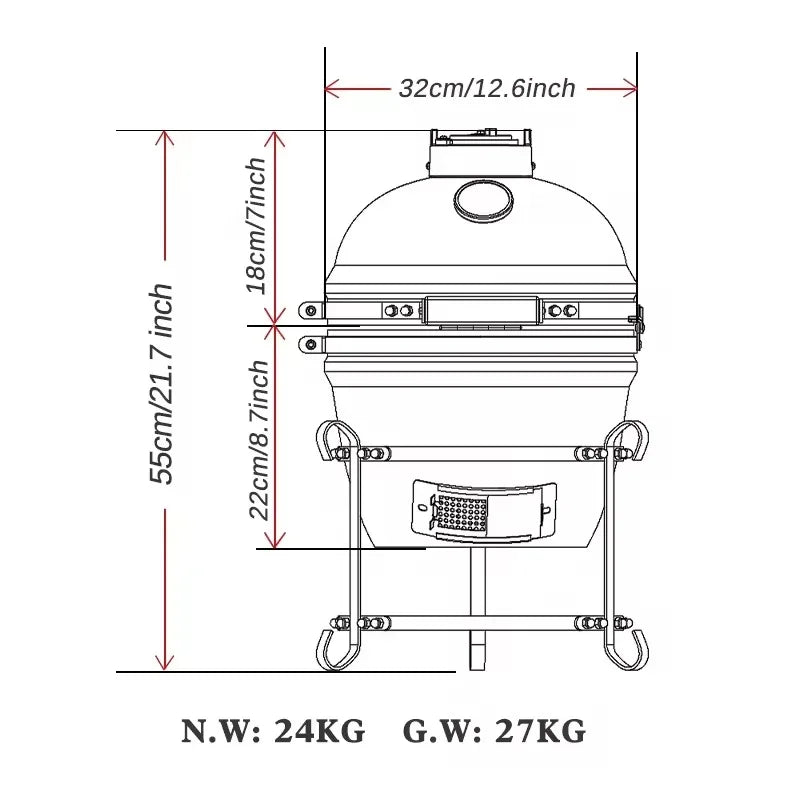 13 inch Portable Charcoal Bbq Grill Outdoor Ceramic