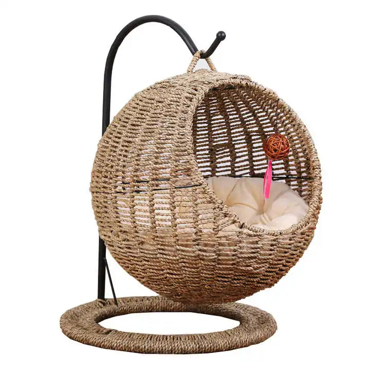 Wholesale Pet Nests Hanging Egg Swing Chair Cat Nest Hammock Outdoor Eco-friendly Seagrass Rope Hanging Cat Bed