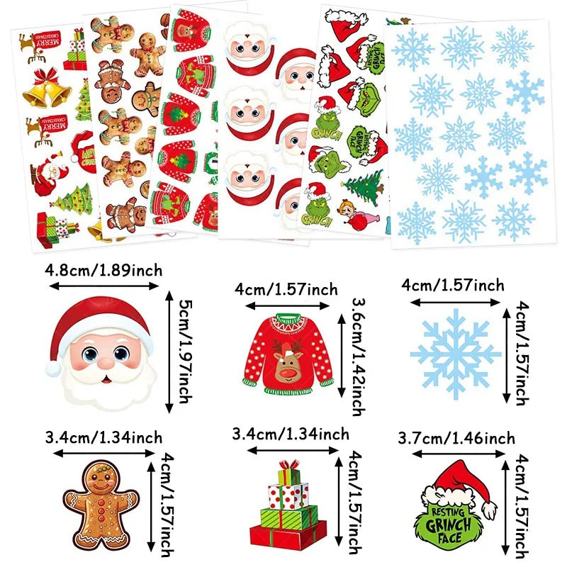 6Pcs Merry Christmas Decoration Stickers For Kid Gift Toy Stickers Tattoos Cartoon Stickers Decorative Items For Family Parties