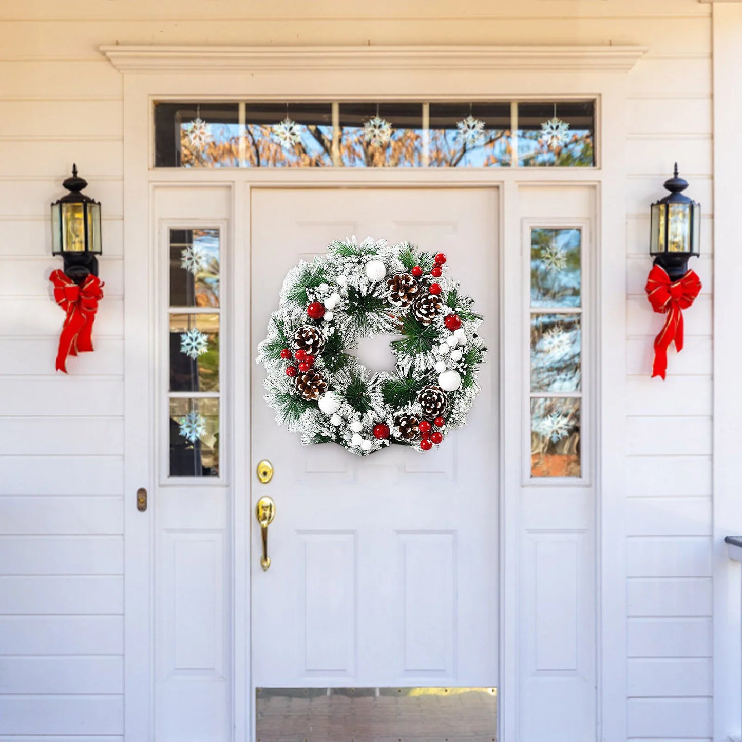 Handmade Simulated Plastic Flower Wreath Christmas Decoration Wreath Pinecone Berry Decorative Wreath For Door Fireplace 32*32cm