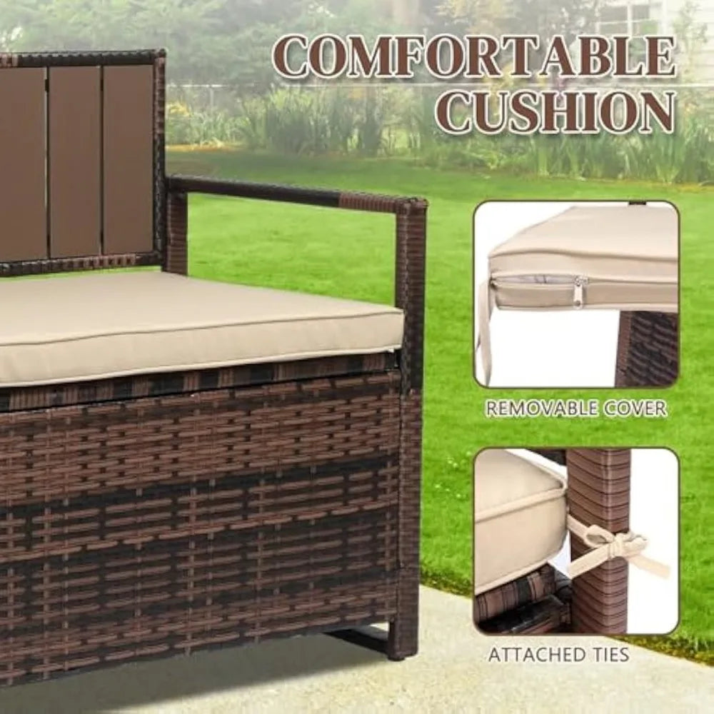 50 inch Outdoor Storage Bench, 70 Gallon Outdoor Bench with Storage Wicker Patio Deck Box