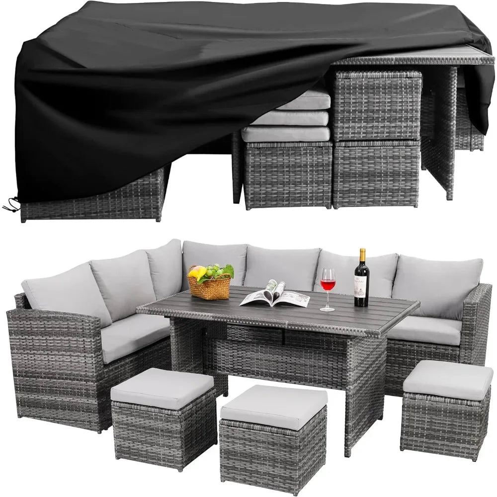 7 Pieces Outdoor Patio Furniture with Dining Table&Chair, Conversation Set with Ottoman(Include Sofa Dust Cover)