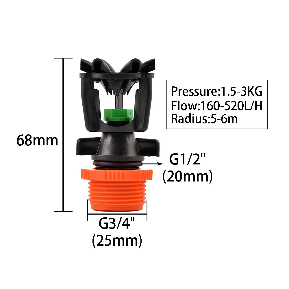 1Pcs Rotating Sprinkler 1/2" 3/4" Male Thread Scattering Nozzle 360 Degree Automatic Garden Lawn Irrigation Sprinklers