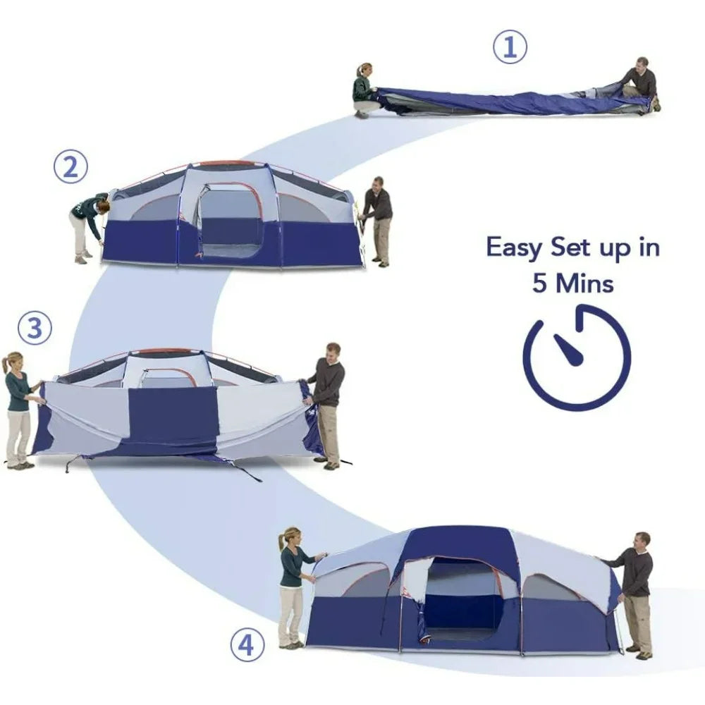 Tent 8 Person Camping Tents, Weather Resistant Family Tent,  Divided Curtain for Separated Room, Portable with Carry Bag