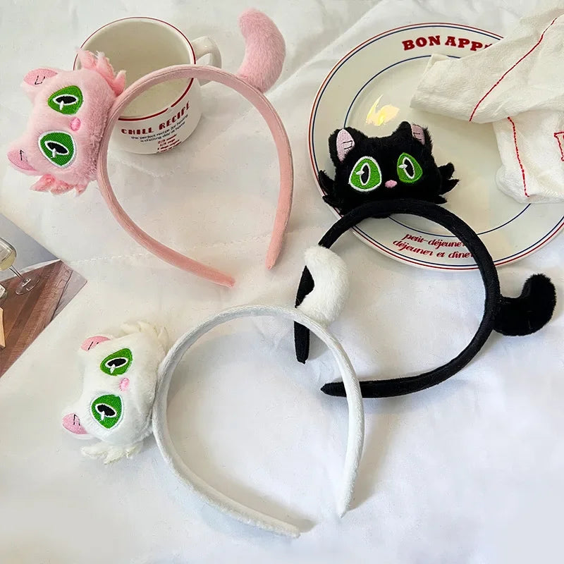 Kawaii Suzume Cartoon Plush Cat Hairbands Cute Black White Cat Hair Hoop Headband for Women Girls Gifts Hair Accessories