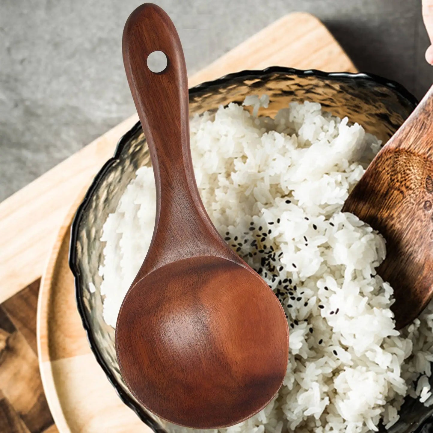 Teak Wood Spoon Natural Solid Wood Rice Spoon Wooden Rice Paddle Big Potato Serving Spoon Wooden Kitchen Utensils