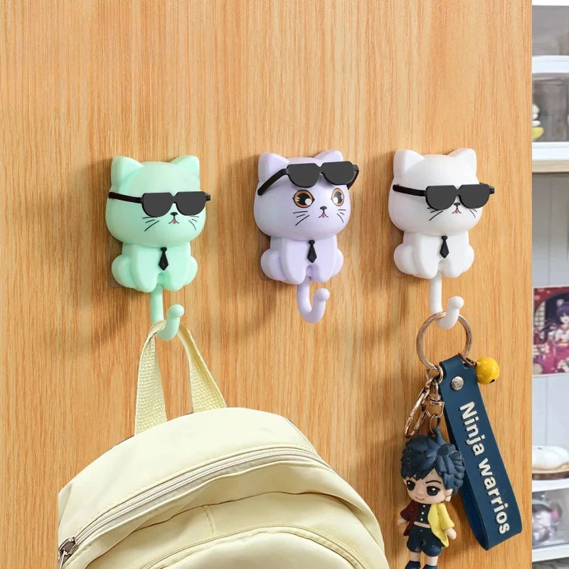 Kitten Hook Cartoon Cats Gravity Induction Decorative Hook Storage Rack For Keys Umbrellas Towels Adhesive Hook