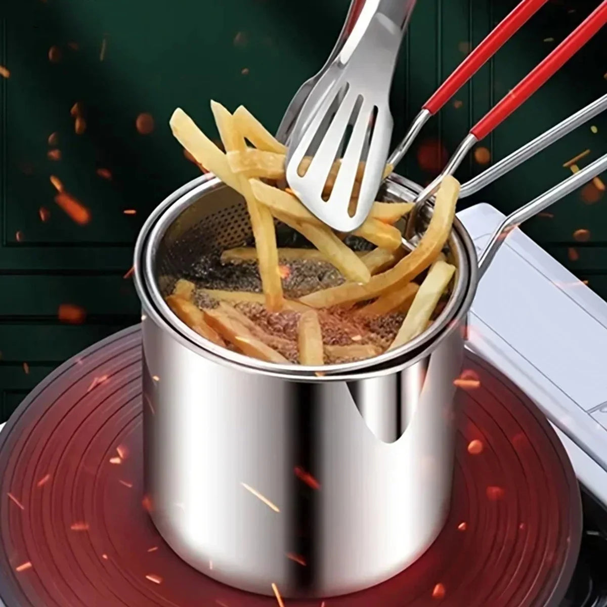 Stainless Steel Fryer With Basket Multi-Function Small Pot Kitchen Chicken Other Cooking Utensils