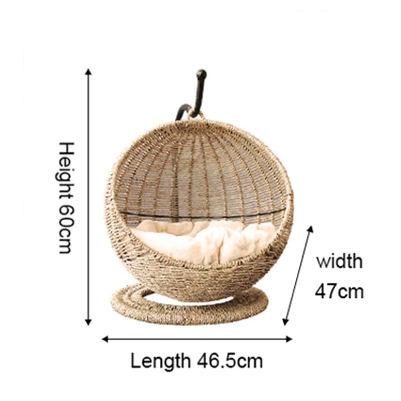 Wholesale Pet Nests Hanging Egg Swing Chair Cat Nest Hammock Outdoor Eco-friendly Seagrass Rope Hanging Cat Bed