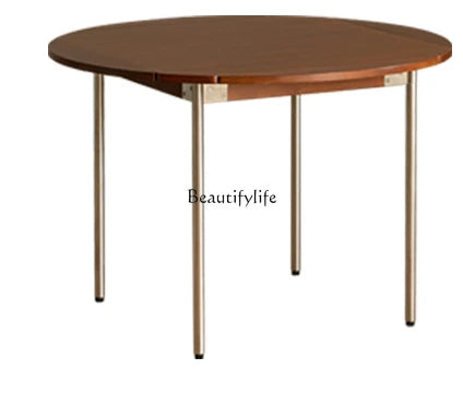 Japanese retractable folding dining table small apartment walnut log style all solid wood square table