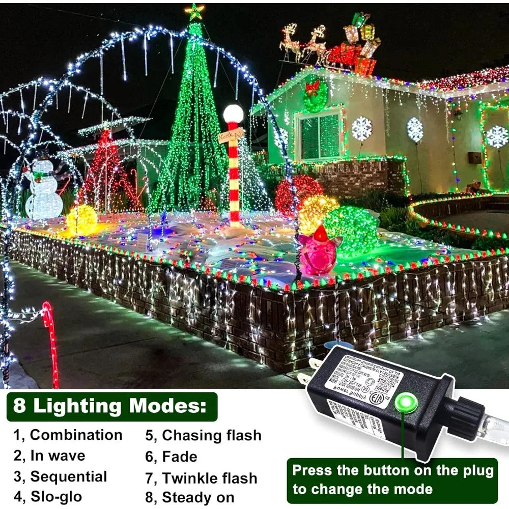 Icicle Christmas Lights Outdoor, 132ft 1280 LED Icicle Lights for Outside, Plug in Twinkle Lights Indoor with 8 Modes Timer Wate