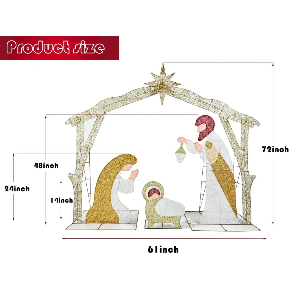 5FT Christmas Decorations Lighted Outdoor Nativity Scene Christmas Holy Family Nativity Scene Set with 175 Led Lights Christmas