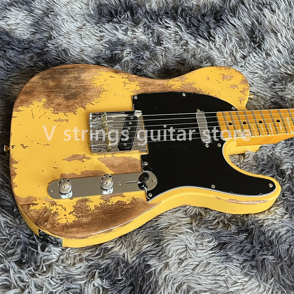 Handed heavy relics yellow electric guitar aged maple neck fretboard chrome hardware guitarra shipping quickly