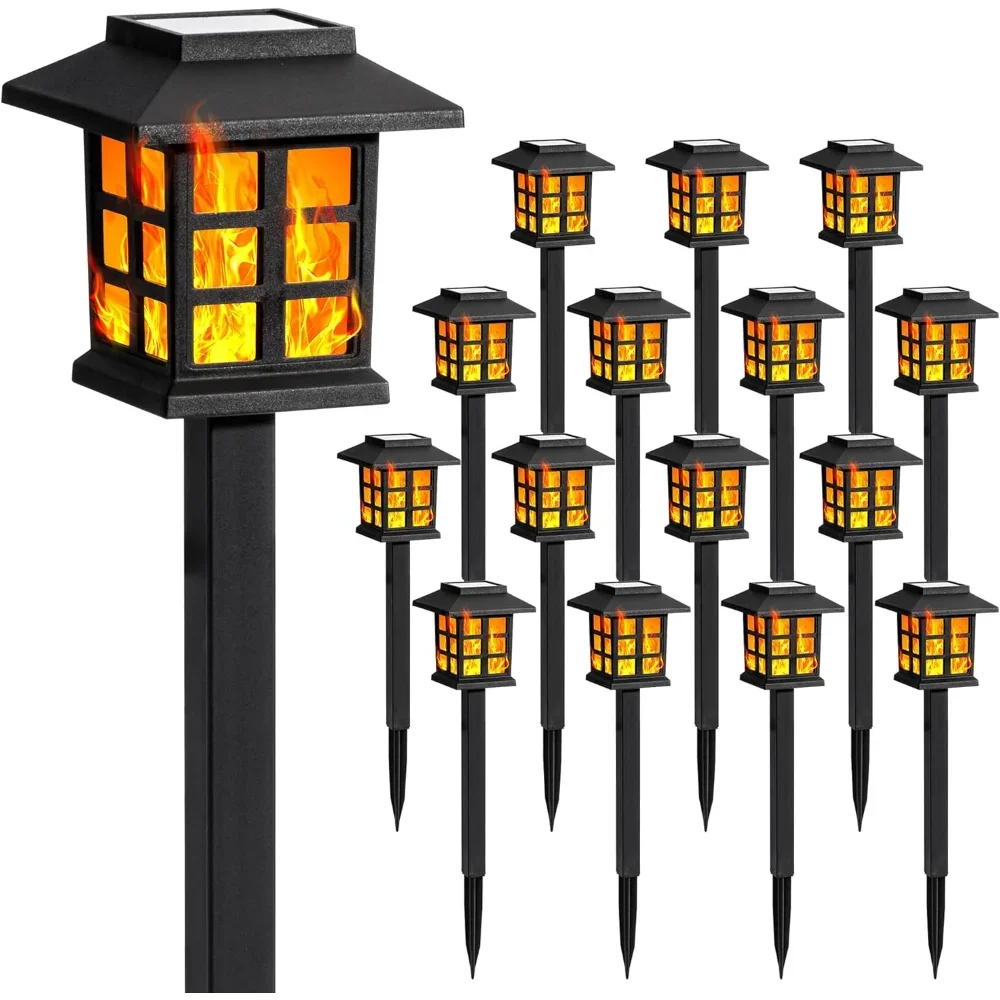 Solar Lights for Outside,16 Pack Flickering Flame LED Solar Outdoor Lights, Waterproof Solar Garden Lights Maintain 10 Hours