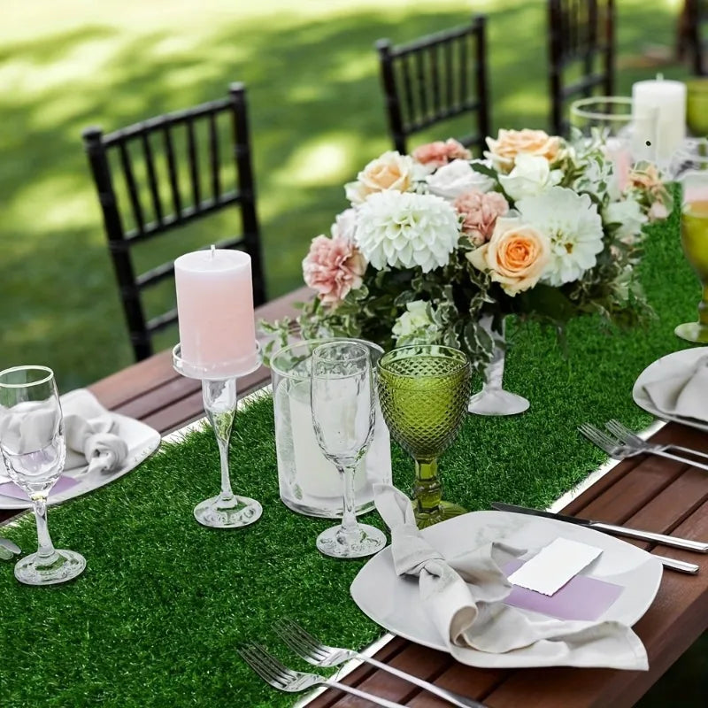 1/2PCS Easy Care Faux Grass Table Runners Perfect for Outdoor Weddings Garden Parties and Luau Themed Events!