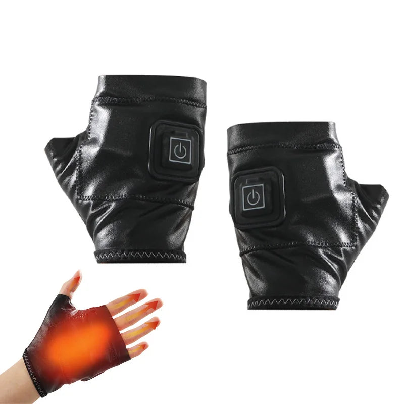 Smart Heating Leather Gloves Winter Warm Fingerless Hand Wrist  Wireless Heated Promote blood circulation Mittens Keep Warm