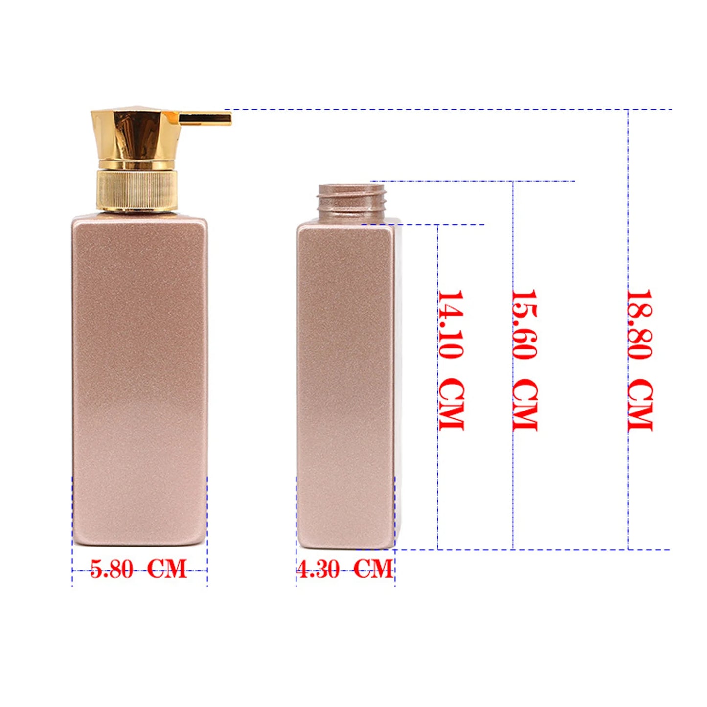 300ml Square Lotion Bottle PET Empty Refillable Soap Dispenser Bottles Press Pump Bottle Gold Shampoo Shower Gel Container