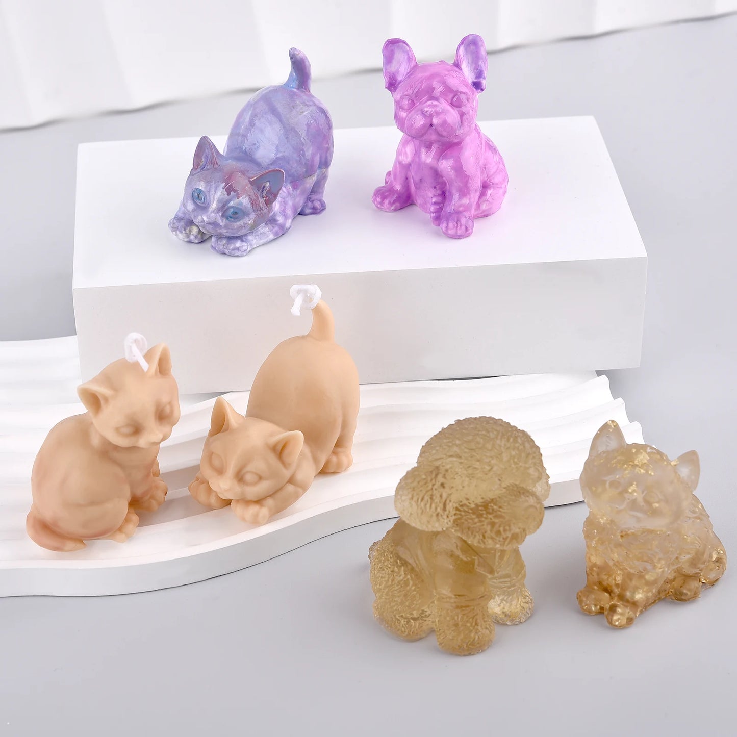 3D Dogs Cats Silicone Mold For Epoxy Resin Gypsum Soap Candle Mold DIY Cute Dogs Cats Crafts Ornament Making Supplies Home Decor