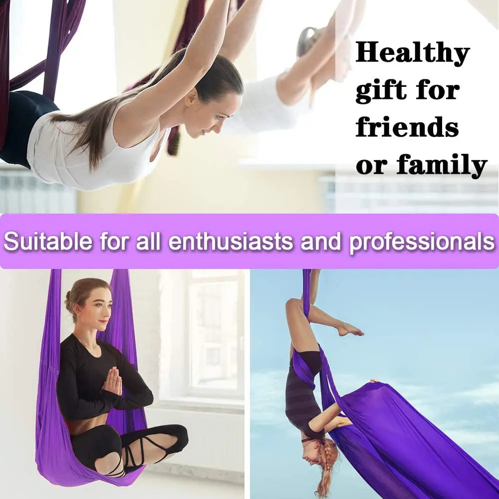 18m Yoga Aerial Silks Full Set Yoga Fitness kit for GYM Home Outdoor Anti-Gravity Body Building Yoga Belt Silk Swing Pilates