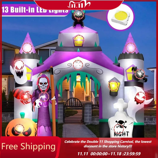 12.5ft Halloween Inflatable Castle - Durable Outdoor Decoration with Quick-Inflate Fan, Colorful Lights - Perfect for Kids