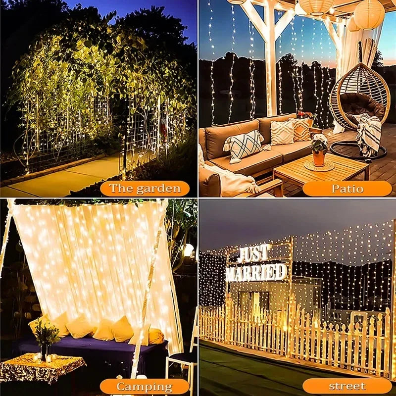 1pc Curtain String Lights, Solar Powered Fairy Lights,Wedding Christmas Garland Halloween Party New Year Garden Home Decoration