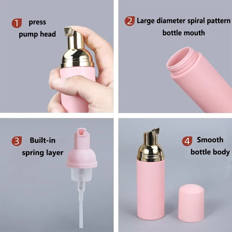 10Pcs 50ml Refillable Foam Pump Bottles Empty Shampoo Cleanser Soap Containers Portable Frosted Mousse Sample Bottles For Travel