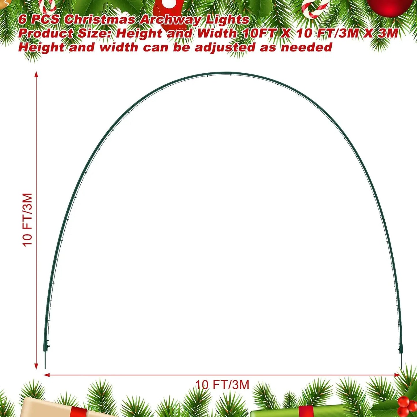 3 Pack 10FT Christmas Light Arch with 8 Mode Metal for Christmas Holiday Wedding Outdoor Archway, Easy Assembly,