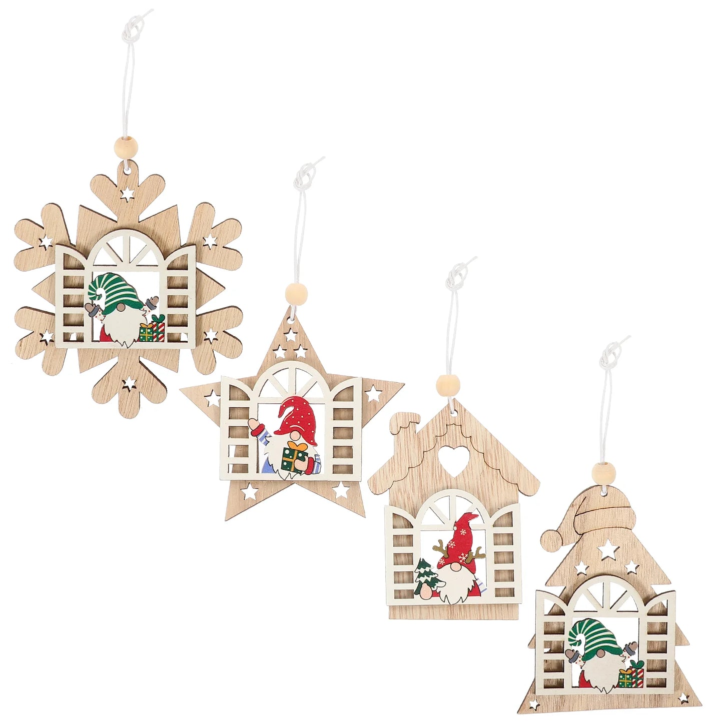 12 Pcs Christmas Tree Wooden Pendants Ornaments House Tiered Tray Decor Hanging The Gift Gifts for Stocking Stuffers Xmas