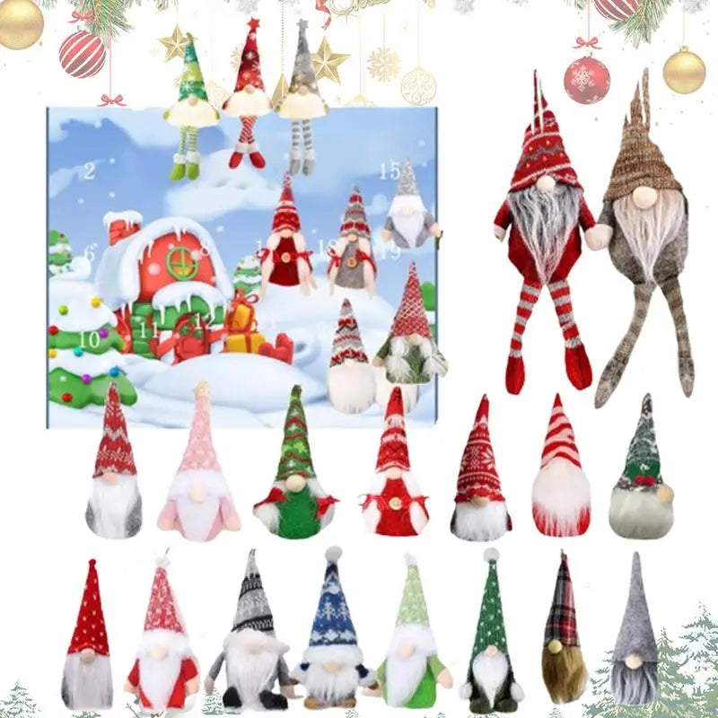 2024 Christmas Gnome Advent Calendar 3pcs Lighted & 21pcs no glowing  Plush Tomte Swedish Gnome Countdown Calendar