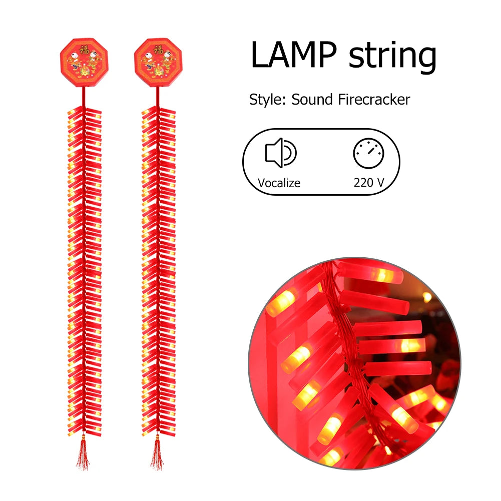 92 LED 1.35m Electronic Firecracker Lamp with Sound LED String Light for Chinese New Year Decoration 2022 Tiger Year Home Decor