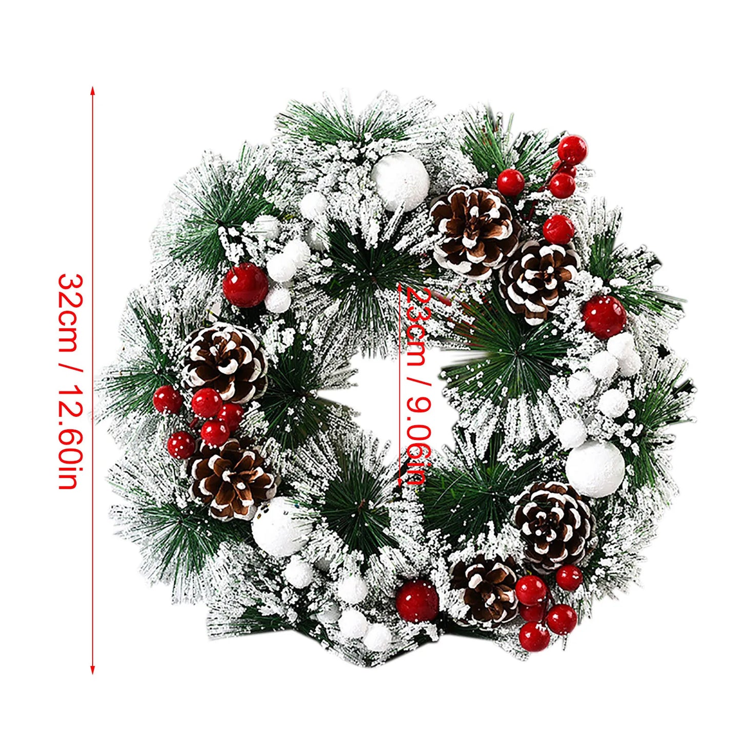 Handmade Simulated Plastic Flower Wreath Christmas Decoration Wreath Pinecone Berry Decorative Wreath For Door Fireplace 32*32cm