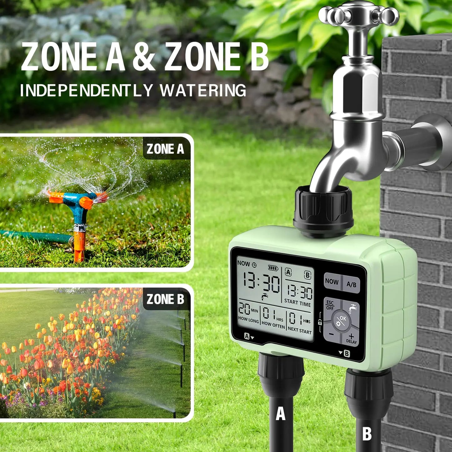 Super Timing System 2-Outlet Water Timer Precisely Watering Up Outdoor Automatic Irrigation Fully Adjustable Program