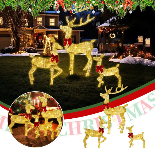 3Pc Lighted Deer Reindeer Family Lighted Deer Christmas Decor With LED Lights Light Up Bucks Doe And Fawn Indoor Or Outdoor Yard