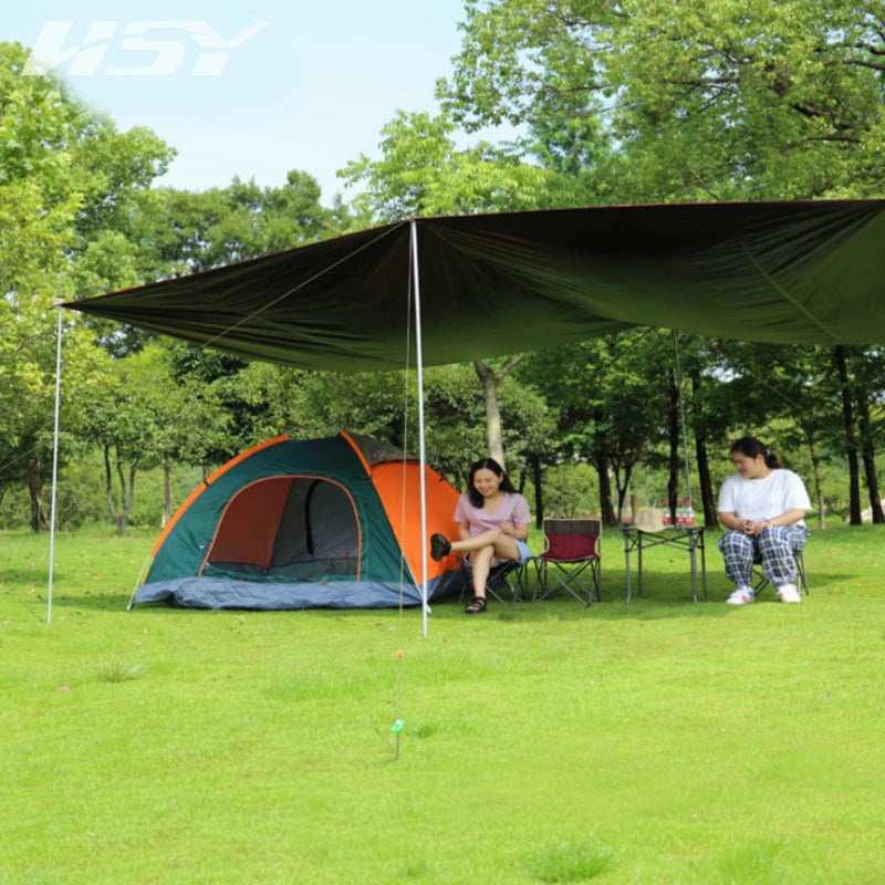 Upgraded 6*4.4M White Awning With Black Coating Tent Canopy UPF50+ Waterproof 5000+ Camping Rainproof Sunscreen Garden Tarp