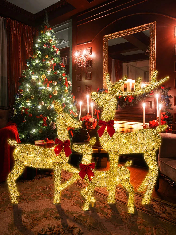 3Pc Lighted Deer Reindeer Family Lighted Deer Christmas Decor With LED Lights Light Up Bucks Doe And Fawn Indoor Or Outdoor Yard