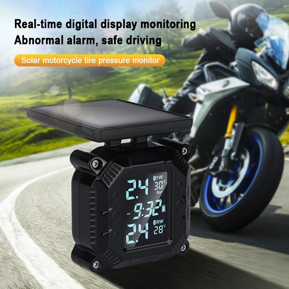 Solar Power Tyre Temperature Alarm System IP67 Waterproof Motorcycle Tire Pressure Sensor LCD Display Motorbike TPMS Tire Sensor