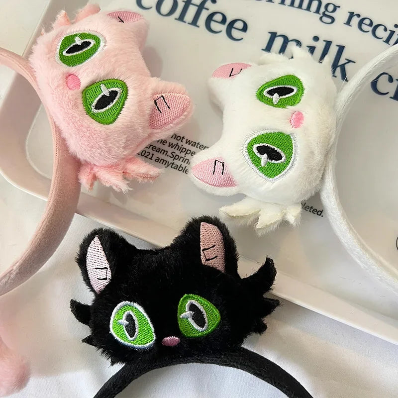 Kawaii Suzume Cartoon Plush Cat Hairbands Cute Black White Cat Hair Hoop Headband for Women Girls Gifts Hair Accessories