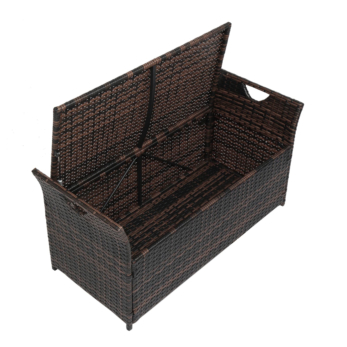 106*52*46cm Iron Frame Can Accommodate Brown Gradient Footstool Locker Rattan Locker for Patio Deck Garden, Backyard Furniture