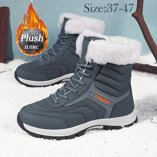 2024 Winter Men Snow Boots Women Sneakers Outdoor Super Warm Hiking Couple Shoe Waterproof  High Top Big Size Unisex Plush Boats