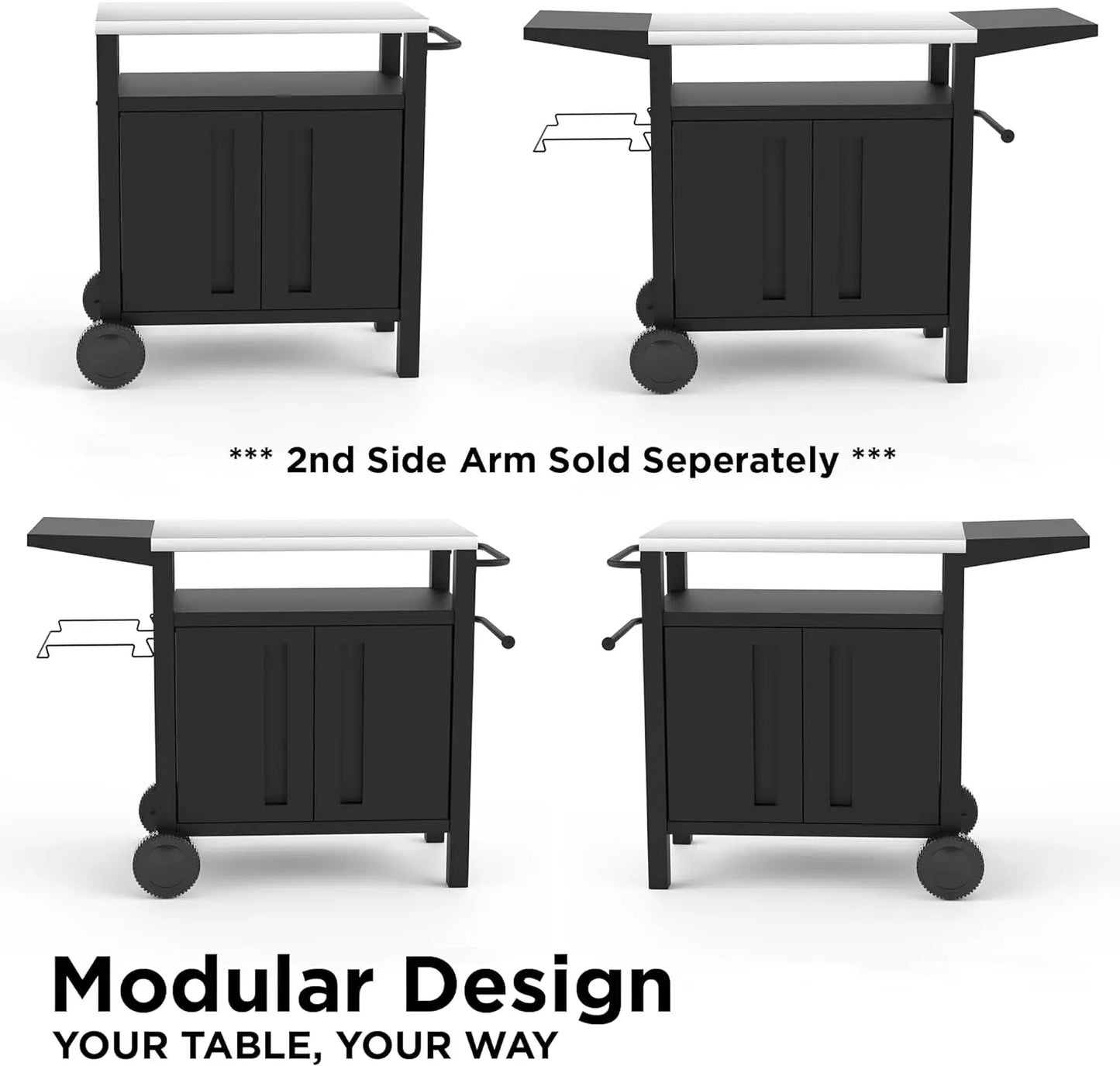 XL Grill Cart Outdoor with Storage - Modular BBQ Cart, Bar Patio Kitchen Island Prep Stand Cabinet