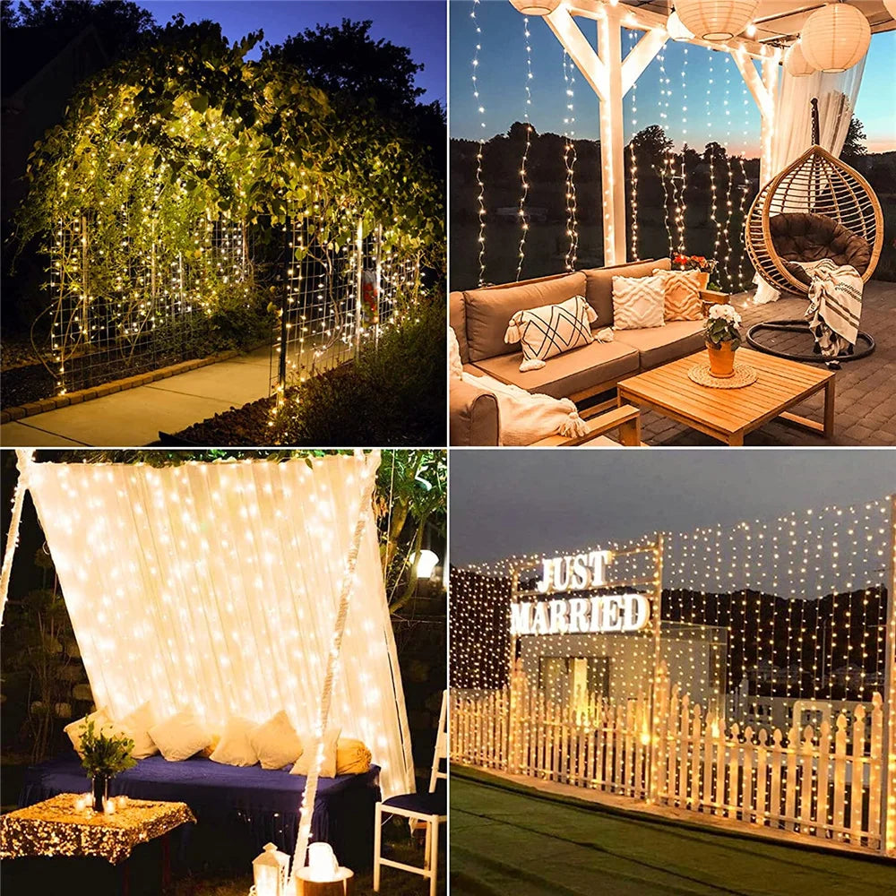 Solar Curtain Light LED Outdoor Waterproof 300leds Garland Decoration String Lights Yard Christmas  Fairy Garland String Lights