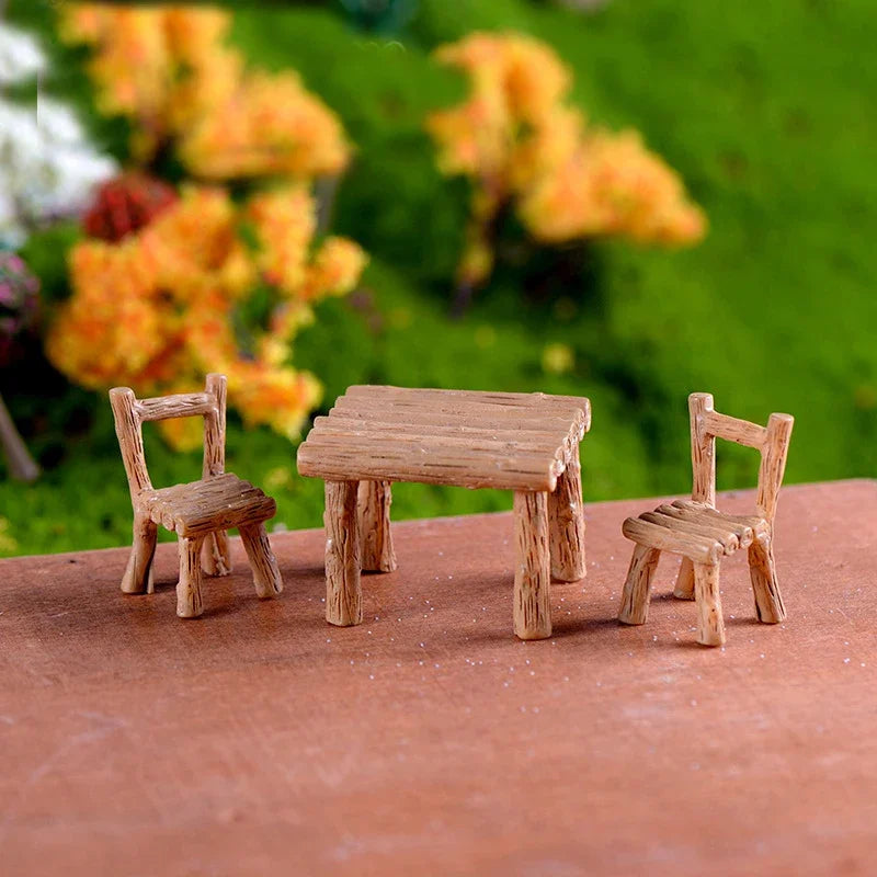 1Set Mini Tables Chairs Furniture Figurine Crafts Landscape Plant Miniatures Decors Fairy Resin Garden Ornaments Figurine