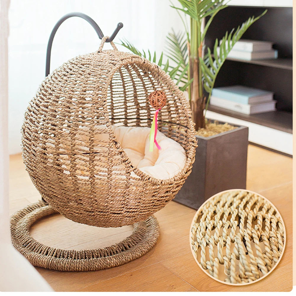 Wholesale Pet Nests Hanging Egg Swing Chair Cat Nest Hammock Outdoor Eco-friendly Seagrass Rope Hanging Cat Bed