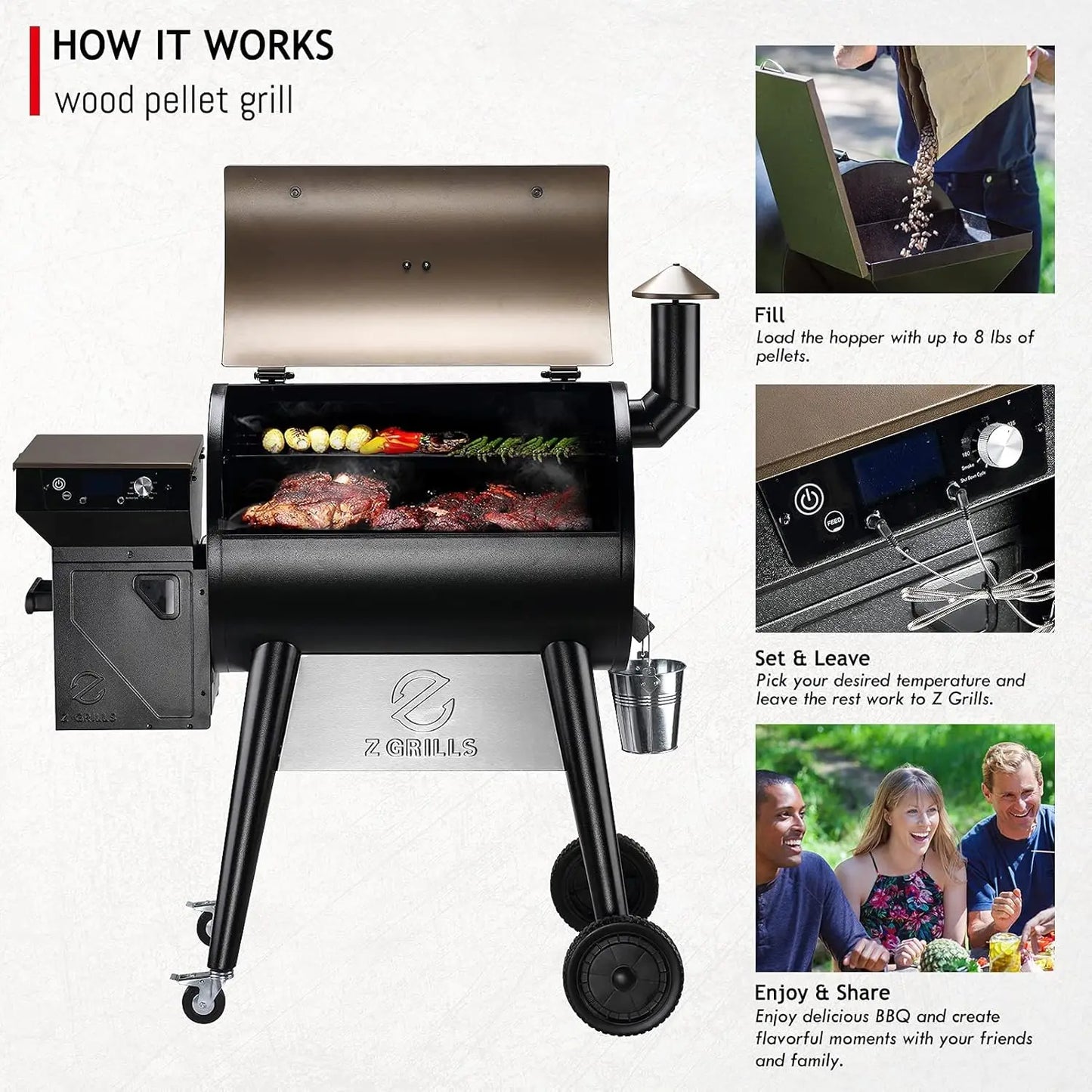 Upgrade 8 in 1 Wood Pellet Grill & Smoker for Outdoor Cooking, BBQ Grill with PID 2.0 Controller, LCD Screen, 697 sq, M