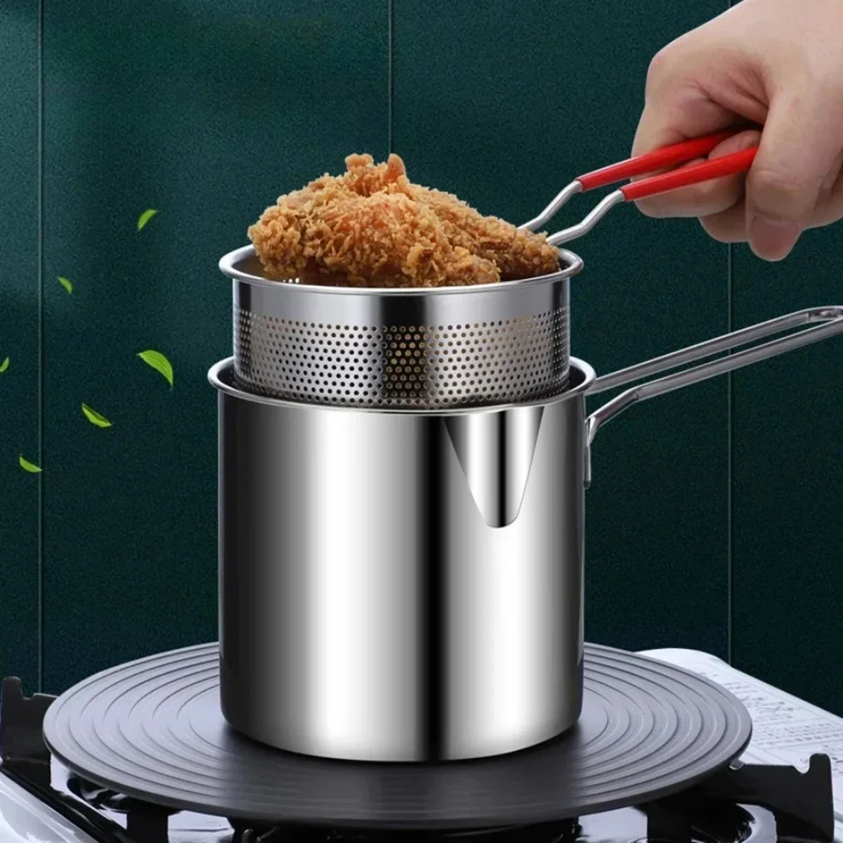 Stainless Steel Fryer With Basket Multi-Function Small Pot Kitchen Chicken Other Cooking Utensils