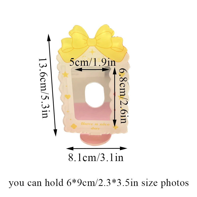 Sweet Bowknot Acrylic Photo Frame Idol Small Card Postcard Display Stand 3 Inch Photos Photocard Holder Desktop Decoration