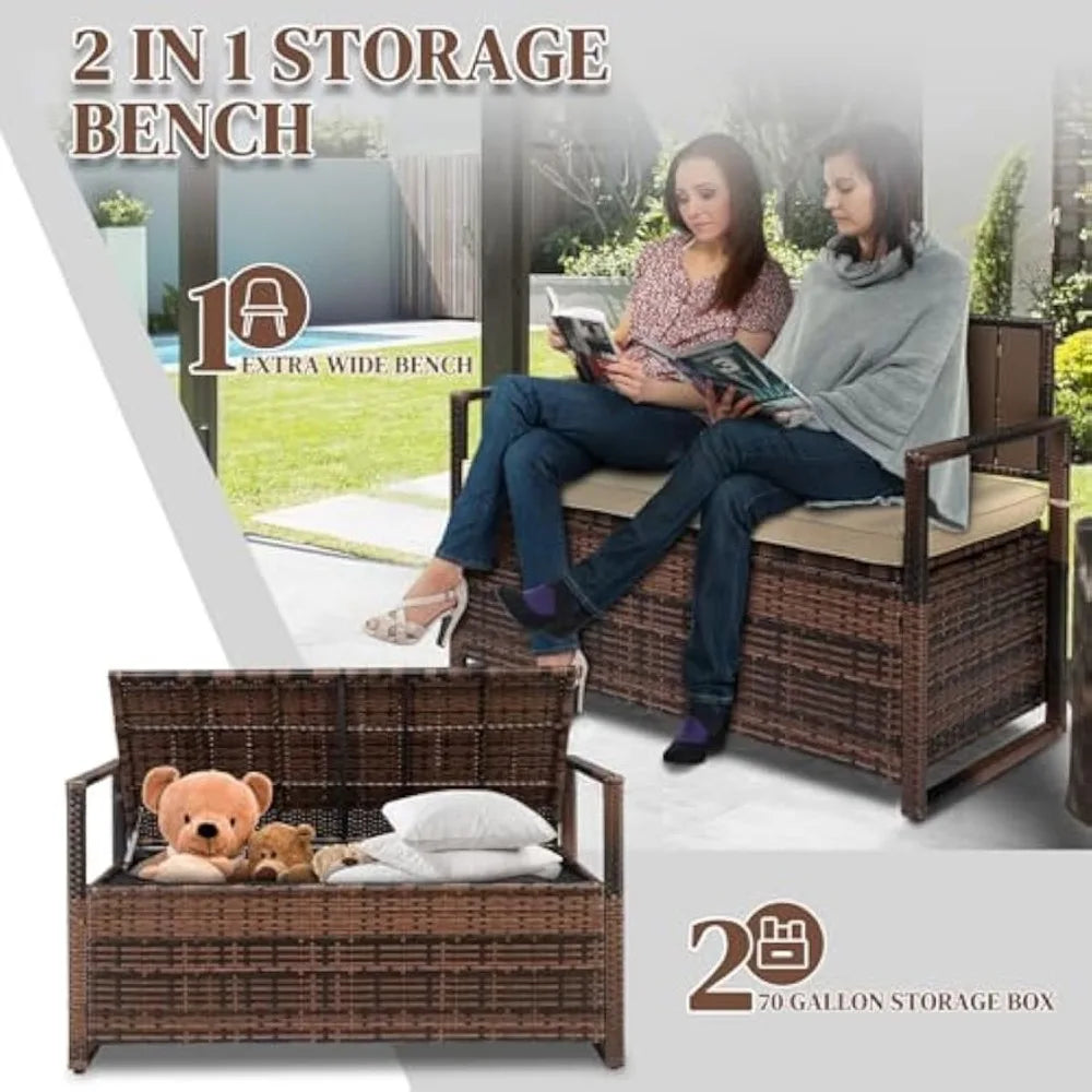 50 inch Outdoor Storage Bench, 70 Gallon Outdoor Bench with Storage Wicker Patio Deck Box