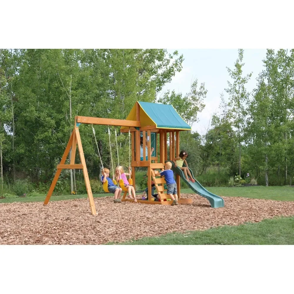 Wooden swing set, colored (exclusively available on Amazon)