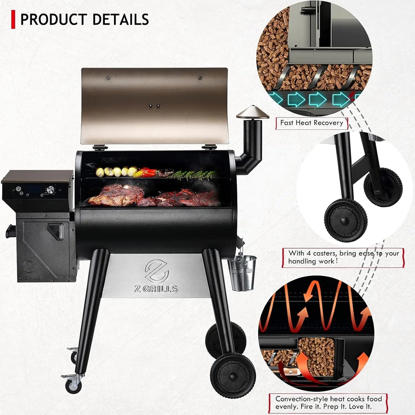 Upgrade 8 in 1 Wood Pellet Grill & Smoker for Outdoor Cooking, BBQ Grill with PID 2.0 Controller, LCD Screen, 697 sq, M